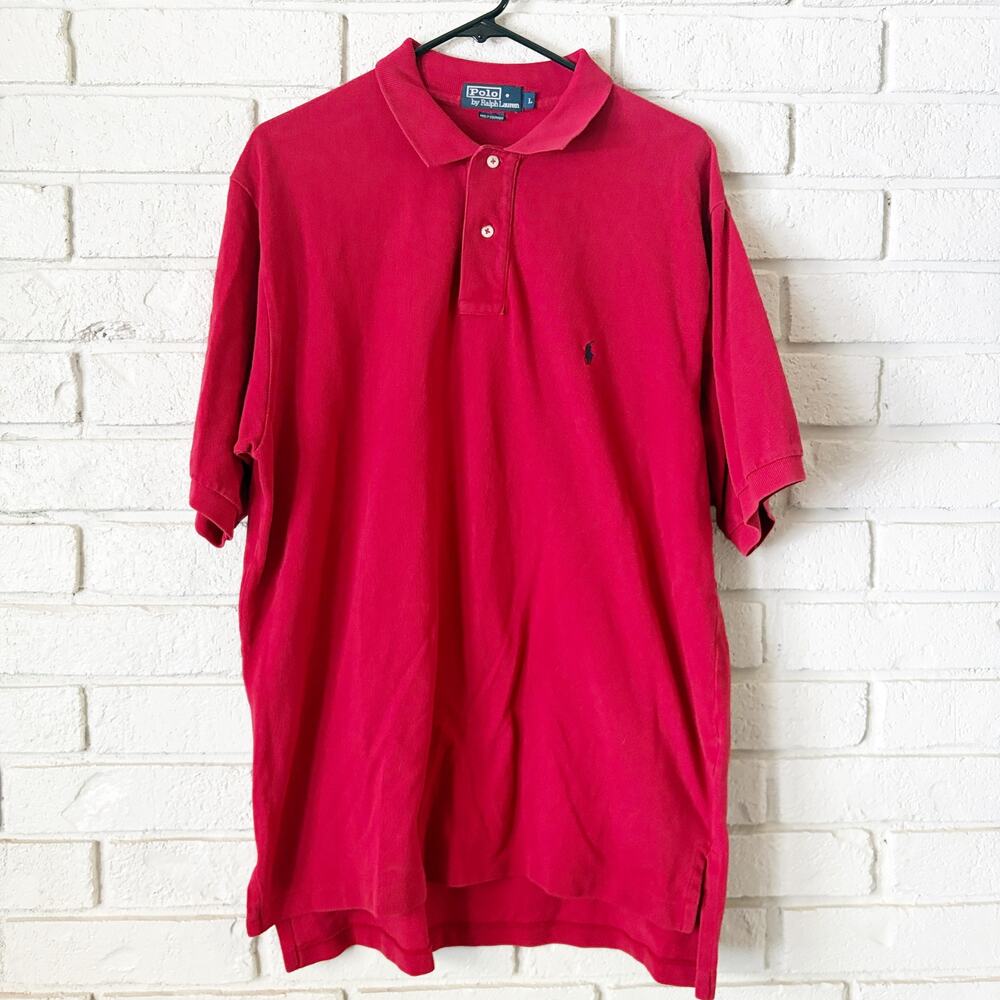 Polo Ralph Lauren Men's Tall L Red Polo Navy Logo Classic 90's Americana Preppy